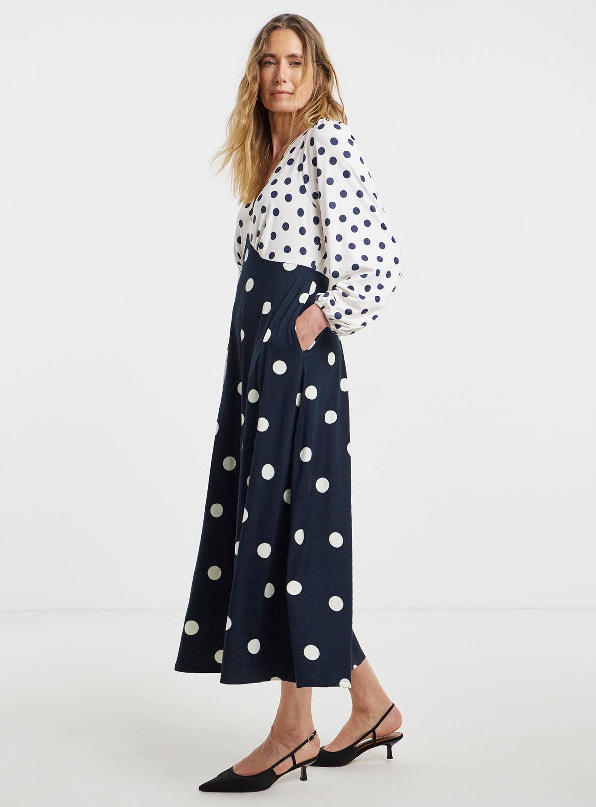 JD WILLIAMS Soft Touch Spot Print Midi Tea Dress 28 - Image 3